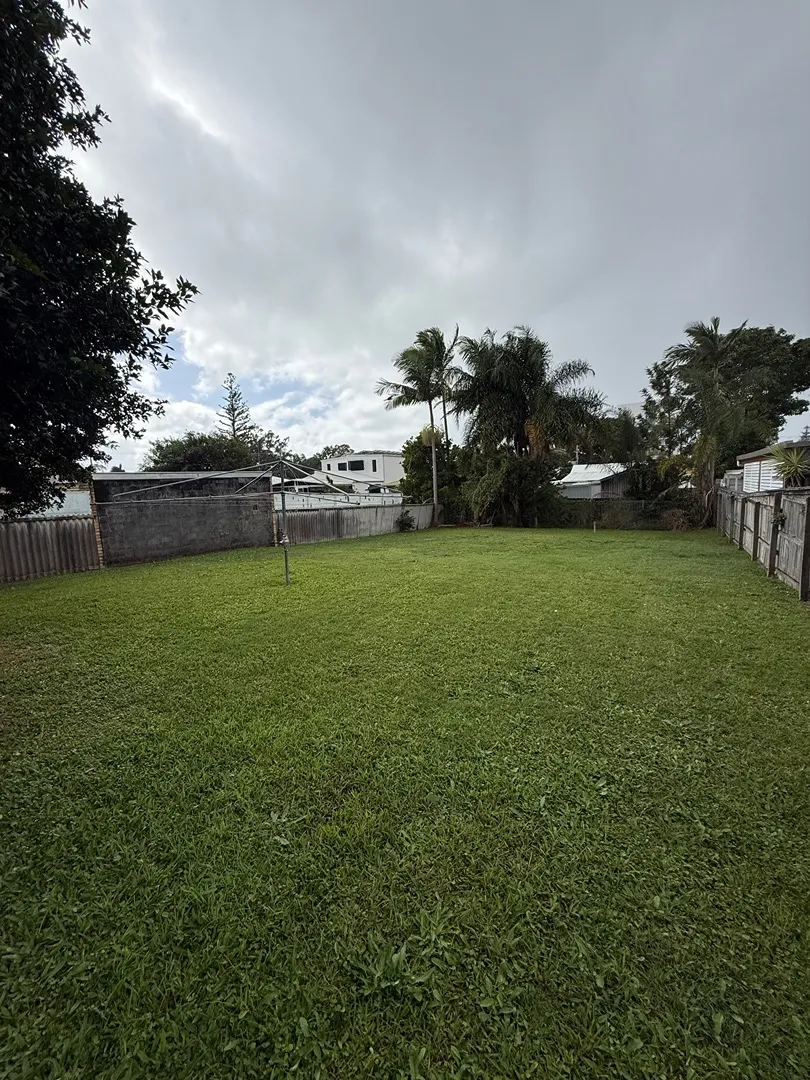 Freshly mown green residential backyard